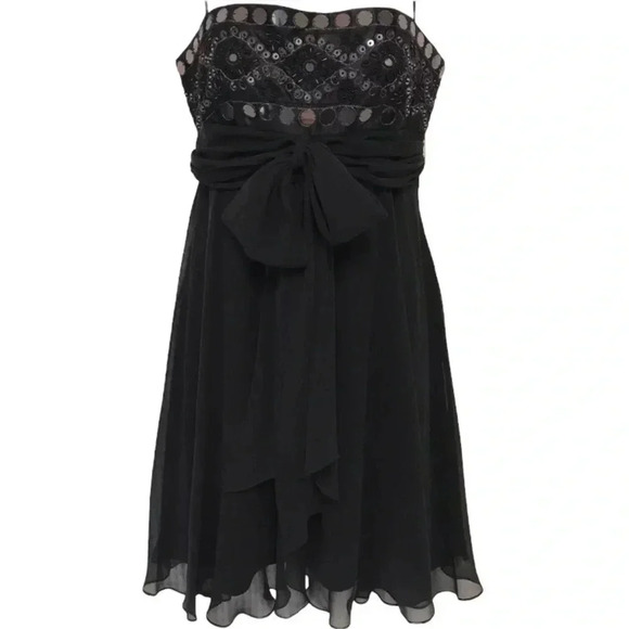 BCBGMaxazria Y2K Black 100% Silk Spaghetti Strap Fit & Flare Party Dress Size 4 - Picture 6 of 13